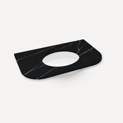Robern TA36UCO95-8CR1 Quartz Stone Vanity Top, 36" x 1-1/8" x 23", Center Undercounter Sink, Eternal Marquina, Three Hole, fo