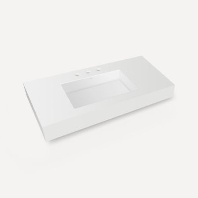 Robern TA48MCO102-8CS8 Integrated Basin Vanity Top, 48" x 6" x 23", Center Integrated Sink, Matte White, Three Hole, for Skaa