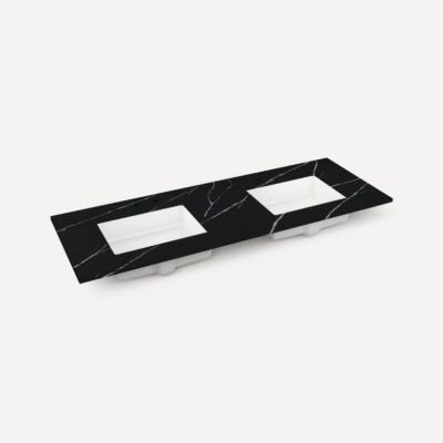 Robern TA60UDO95-8CS3 Quartz Stone Vanity Top, 60" x 1-1/8" x 23", Double Undercounter Sink, Eternal Marquina, Three Hole, fo