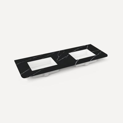 Robern TA60UDO95-8CS7 Quartz Stone Vanity Top, 60" x 1-1/8" x 23", Double Undercounter Sink, Eternal Marquina, Three Hole, fo