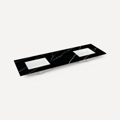 Robern TA72UDO95-8WM1 Quartz Stone Vanity Top, 72" x 1-1/8" x 23", Double Undercounter Sink, Eternal Marquina, Three Hole, fo