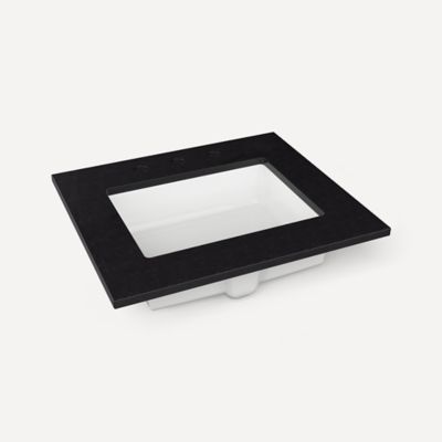 Robern TB25UCO90-8 Quartz Stone Vanity Top, 25" x 3/4" x 22", Center Undercounter Sink, Lava Black, Three Hole, for Islamorad