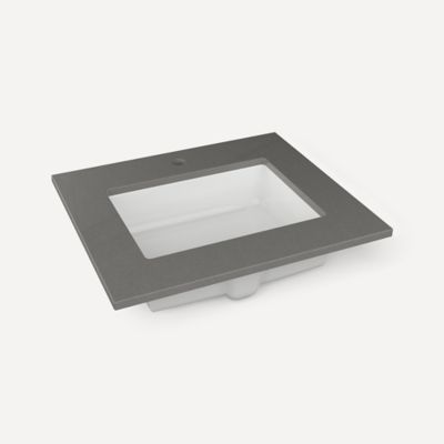 Robern TB25UCO91-1 Quartz Stone Vanity Top, 25" x 3/4" x 22", Center Undercounter Sink, Stone Gray, Single Hole, for Islamora
