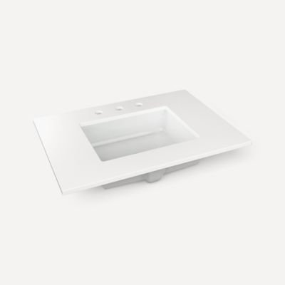 Robern TB31UCO92-8 Quartz Stone Vanity Top, 31" x 3/4" x 22", Center Undercounter Sink, Quartz White, Three Hole, for Islamor