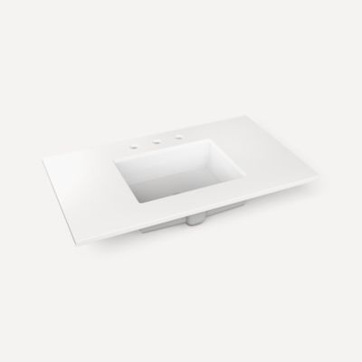 Robern TB37UCO92-8 Quartz Stone Vanity Top, 37" x 3/4" x 22", Center Undercounter Sink, Quartz White, Three Hole, for Islamor