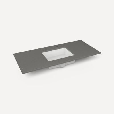 Robern TB49UCO91-8 Quartz Stone Vanity Top, 49" x 3/4" x 22", Center Undercounter Sink, Stone Gray, Three Hole, for Islamorad