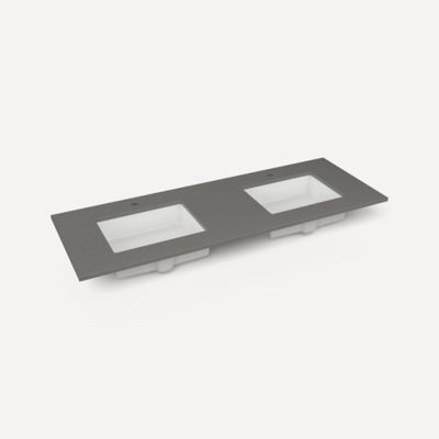 Robern TB61UDO91-1D2 Quartz Stone Vanity Top, 61" x 3/4" x 22", Double Undercounter Sink, Stone Gray, Single Hole, for Islamo