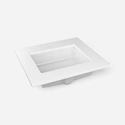 Robern TF25UCO92-1 Quartz Stone Vanity Top, 25" x 3/4" x 22", Center Undercounter Sink, Quartz White, Single Hole