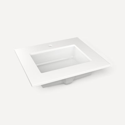 Robern TF25UCO93-1 Quartz Stone Vanity Top, 25" x 3/4" x 22", Center Undercounter Sink, White Zeus Extreme, Single Hole