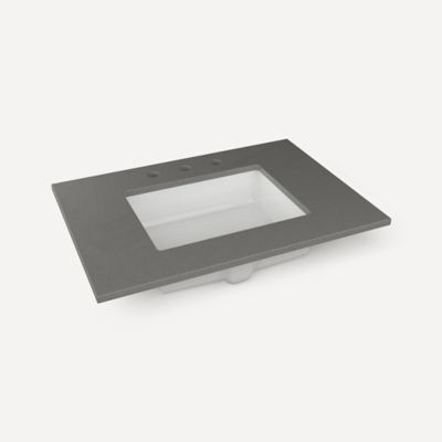 Robern TF31UCO91-8 Quartz Stone Vanity Top, 31" x 3/4" x 22", Center Undercounter Sink, Stone Gray, Three Hole