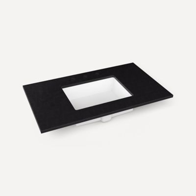 Robern TF37UCO90-8 Quartz Stone Vanity Top, 37" x 3/4" x 22", Center Undercounter Sink, Lava Black, Three Hole