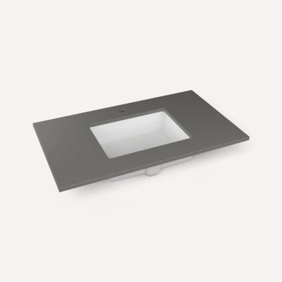 Robern TF37UCO91-1 Quartz Stone Vanity Top, 37" x 3/4" x 22", Center Undercounter Sink, Stone Gray, Single Hole