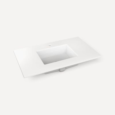 Robern TF37UCO92-1 Quartz Stone Vanity Top, 37" x 3/4" x 22", Center Undercounter Sink, Quartz White, Single Hole