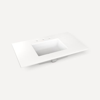 Robern TF37UCO93-8 Quartz Stone Vanity Top, 37" x 3/4" x 22", Center Undercounter Sink, White Zeus Extreme, Three Hole