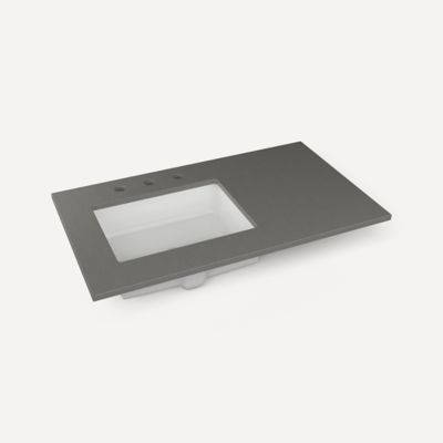 Robern TF37ULO91-8 Quartz Stone Vanity Top, 37" x 3/4" x 22", Left Offset Undercounter Sink, Stone Gray, Three Hole