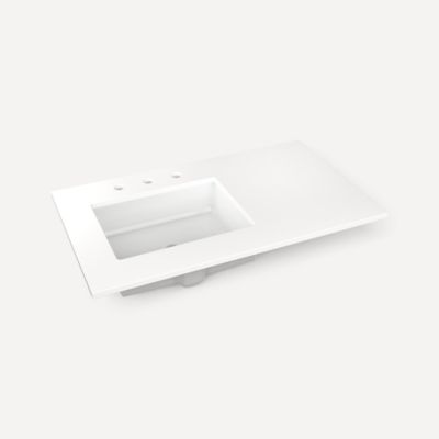 Robern TF37ULO93-8 Quartz Stone Vanity Top, 37" x 3/4" x 22", Left Offset Undercounter Sink, White Zeus Extreme, Three Hole
