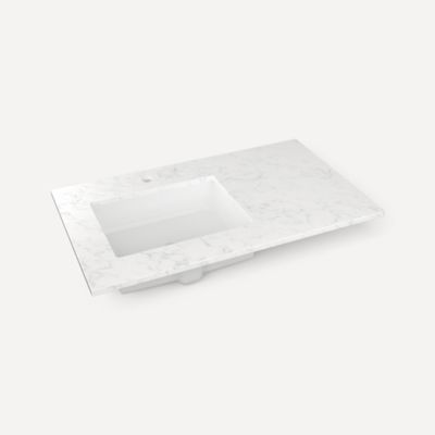 Robern TF37ULO94-1 Quartz Stone Vanity Top, 37" x 3/4" x 22", Left Offset Undercounter Sink, Lyra, Single Hole