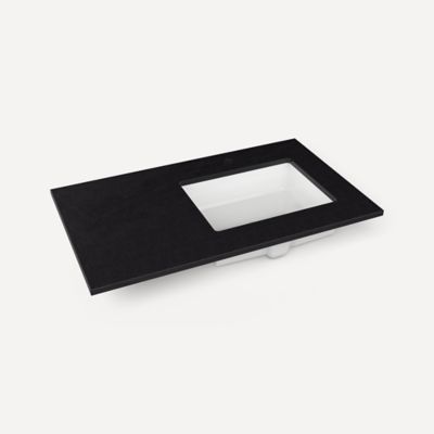 Robern TF37URO90-1 Quartz Stone Vanity Top, 37" x 3/4" x 22", Right Offset Undercounter Sink, Lava Black, Single Hole