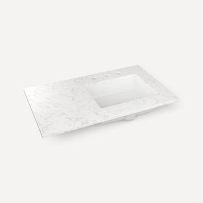 Robern TF37URO94-8 Quartz Stone Vanity Top, 37" x 3/4" x 22", Right Offset Undercounter Sink, Lyra, Three Hole