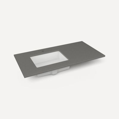Robern TF43ULO91-1 Quartz Stone Vanity Top, 43" x 3/4" x 22", Left Offset Undercounter Sink, Stone Gray, Single Hole