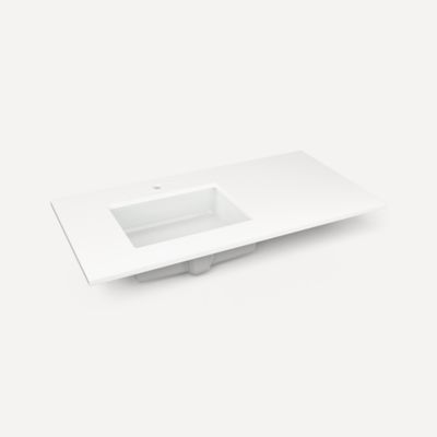 Robern TF43ULO92-1 Quartz Stone Vanity Top, 43" x 3/4" x 22", Left Offset Undercounter Sink, Quartz White, Single Hole