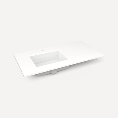 Robern TF43ULO93-1 Quartz Stone Vanity Top, 43" x 3/4" x 22", Left Offset Undercounter Sink, White Zeus Extreme, Single Hole