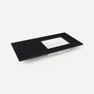 Robern TF43URO90-8 Quartz Stone Vanity Top, 43" x 3/4" x 22", Right Offset Undercounter Sink, Lava Black, Three Hole