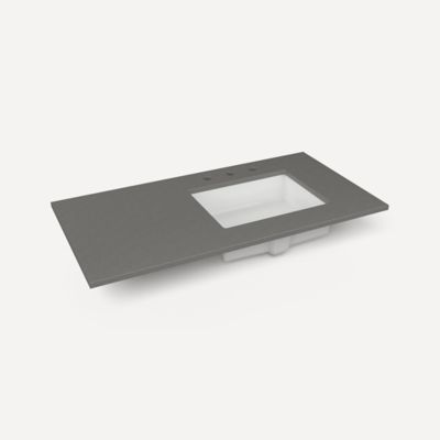 Robern TF43URO91-8 Quartz Stone Vanity Top, 43" x 3/4" x 22", Right Offset Undercounter Sink, Stone Gray, Three Hole