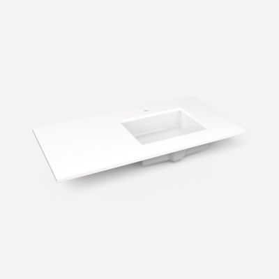 Robern TF43URO93-1 Quartz Stone Vanity Top, 43" x 3/4" x 22", Right Offset Undercounter Sink, White Zeus Extreme, Single Hole