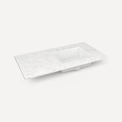 Robern TF43URO94-8 Quartz Stone Vanity Top, 43" x 3/4" x 22", Right Offset Undercounter Sink, Lyra, Three Hole