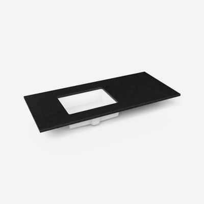 Robern TF49ULO90-8 Quartz Stone Vanity Top, 49" x 3/4" x 22", Left Offset Undercounter Sink, Lava Black, Three Hole