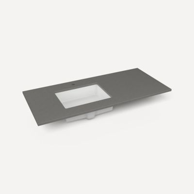 Robern TF49ULO91-1 Quartz Stone Vanity Top, 49" x 3/4" x 22", Left Offset Undercounter Sink, Stone Gray, Single Hole