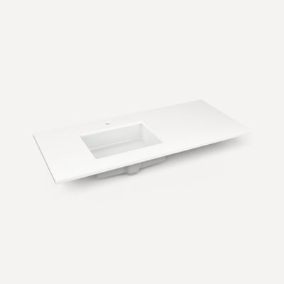 Robern TF49ULO92-1 Quartz Stone Vanity Top, 49" x 3/4" x 22", Left Offset Undercounter Sink, Quartz White, Single Hole