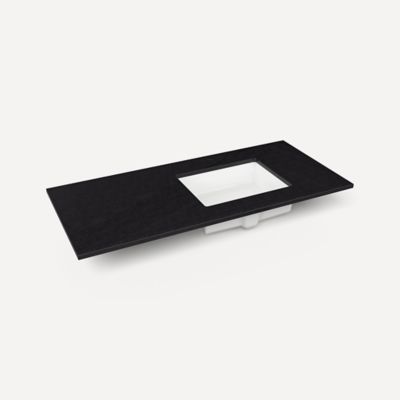 Robern TF49URO90-1 Quartz Stone Vanity Top, 49" x 3/4" x 22", Right Offset Undercounter Sink, Lava Black, Single Hole