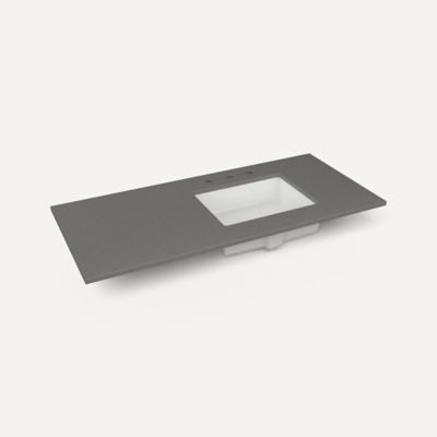 Robern TF49URO91-8 Quartz Stone Vanity Top, 49" x 3/4" x 22", Right Offset Undercounter Sink, Stone Gray, Three Hole