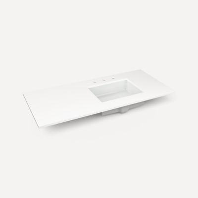 Robern TF49URO92-8 Quartz Stone Vanity Top, 49" x 3/4" x 22", Right Offset Undercounter Sink, Quartz White, Three Hole