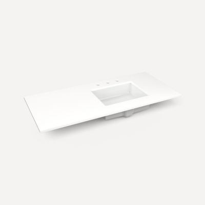 Robern TF49URO93-8 Quartz Stone Vanity Top, 49" x 3/4" x 22", Right Offset Undercounter Sink, White Zeus Extreme, Three Hole