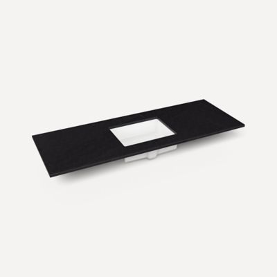 Robern TF61UCO90-8 Quartz Stone Vanity Top, 61" x 3/4" x 22", Center Undercounter Sink, Lava Black, Three Hole
