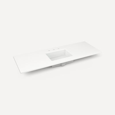 Robern TF61UCO92-8 Quartz Stone Vanity Top, 61" x 3/4" x 22", Center Undercounter Sink, Quartz White, Three Hole