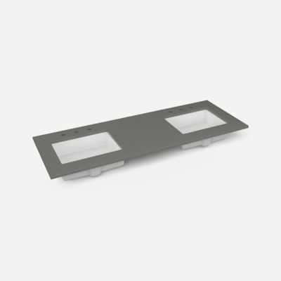 Robern TF61UDO91-8D4 Quartz Stone Vanity Top, 61" x 3/4" x 22", Double Undercounter Sink, Stone Gray, Three Hole