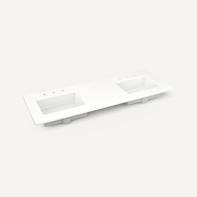 Robern TF61UDO93-8D4 Quartz Stone Vanity Top, 61" x 3/4" x 22", Double Undercounter Sink, White Zeus Extreme, Three Hole