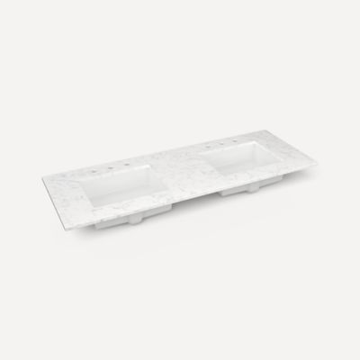 Robern TF61UDO94-8D2 Quartz Stone Vanity Top, 61" x 3/4" x 22", Double Undercounter Sink, Lyra, Three Hole