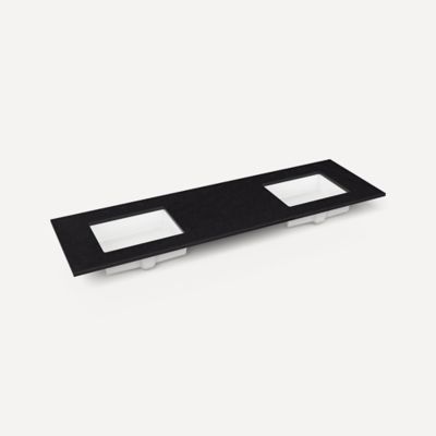Robern TF73UDO90-8D6 Quartz Stone Vanity Top, 73" x 3/4" x 22", Double Undercounter Sink, Lava Black, Three Hole