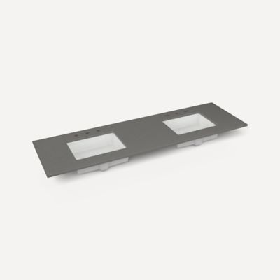 Robern TF73UDO91-8D3 Quartz Stone Vanity Top, 73" x 3/4" x 22", Double Undercounter Sink, Stone Gray, Three Hole