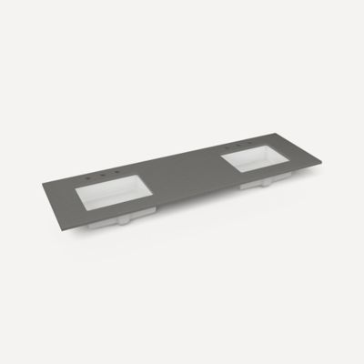 Robern TF73UDO91-8D5 Quartz Stone Vanity Top, 73" x 3/4" x 22", Double Undercounter Sink, Stone Gray, Three Hole