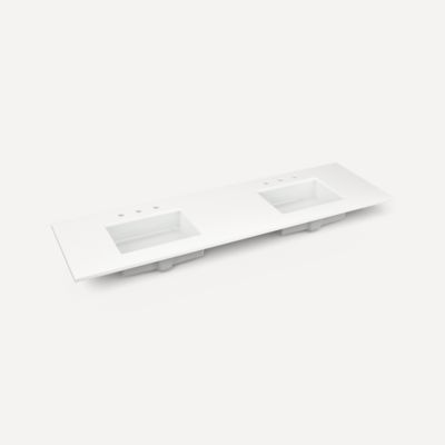Robern TF73UDO92-8D3 Quartz Stone Vanity Top, 73" x 3/4" x 22", Double Undercounter Sink, Quartz White, Three Hole