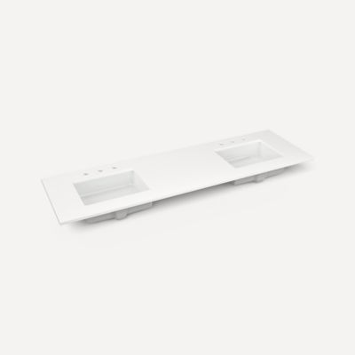 Robern TF73UDO92-8D5 Quartz Stone Vanity Top, 73" x 3/4" x 22", Double Undercounter Sink, Quartz White, Three Hole