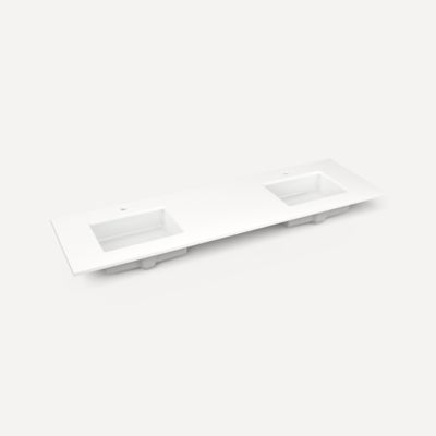 Robern TF73UDO93-1D6 Quartz Stone Vanity Top, 73" x 3/4" x 22", Double Undercounter Sink, White Zeus Extreme, Single Hole