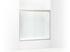 Sterling 542808-59 Finesse Peak 55-1/2" H Frameless Sliding Bath Door with 5/16"-thick Glass, Nickel - 3/4 view of product