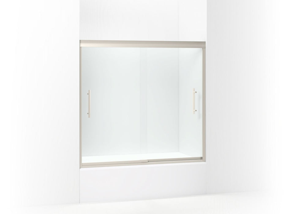 Sterling 542808-59 Finesse Peak 55-1/2" H Frameless Sliding Bath Door with 5/16"-thick Glass, Nickel - 3/4 view of product